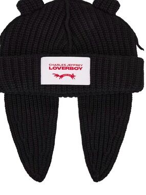 LOVERBOY Charles Jeffrey black Knit Earflap Beanie